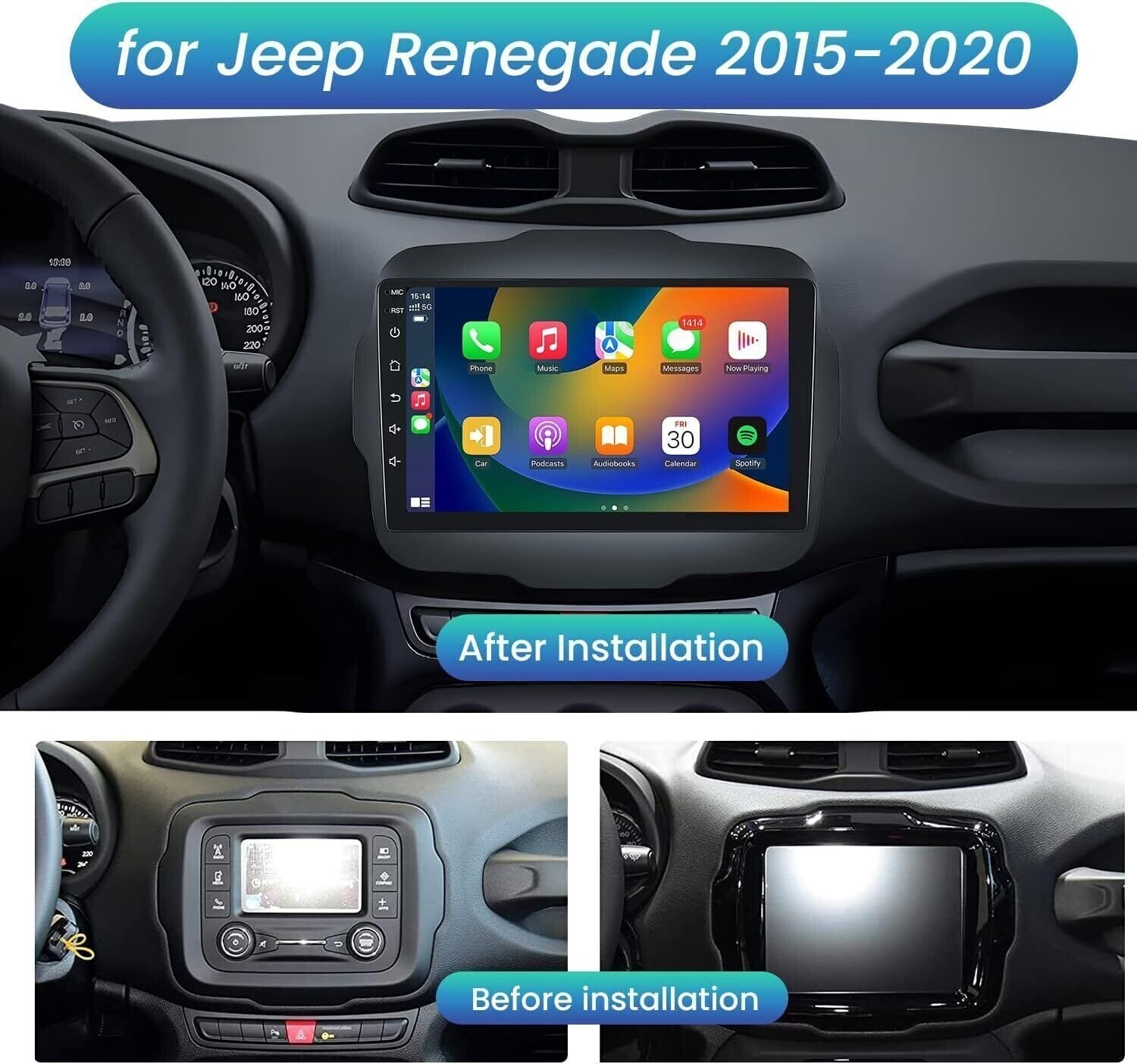 For 2015-2020 Jeep Renegade CarPlay Android 13 Car Radio Stereo FM RDS