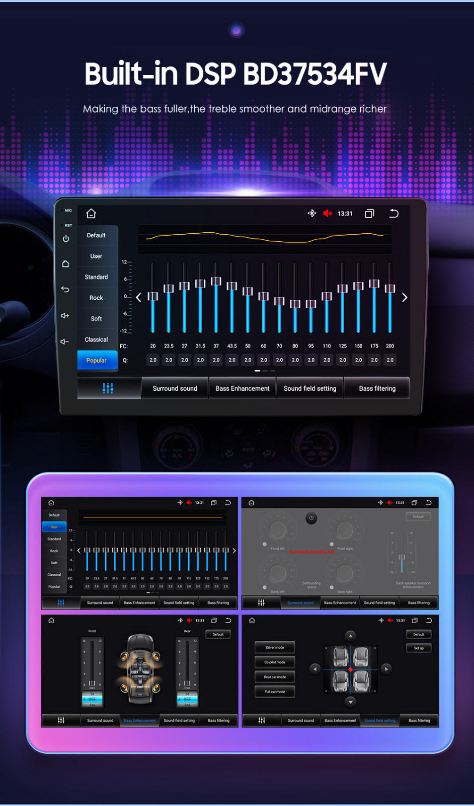 In Dash 10.1″QLED 1280*720 Car Android Octa Core Stereo DSP GPS Radio Carplay US