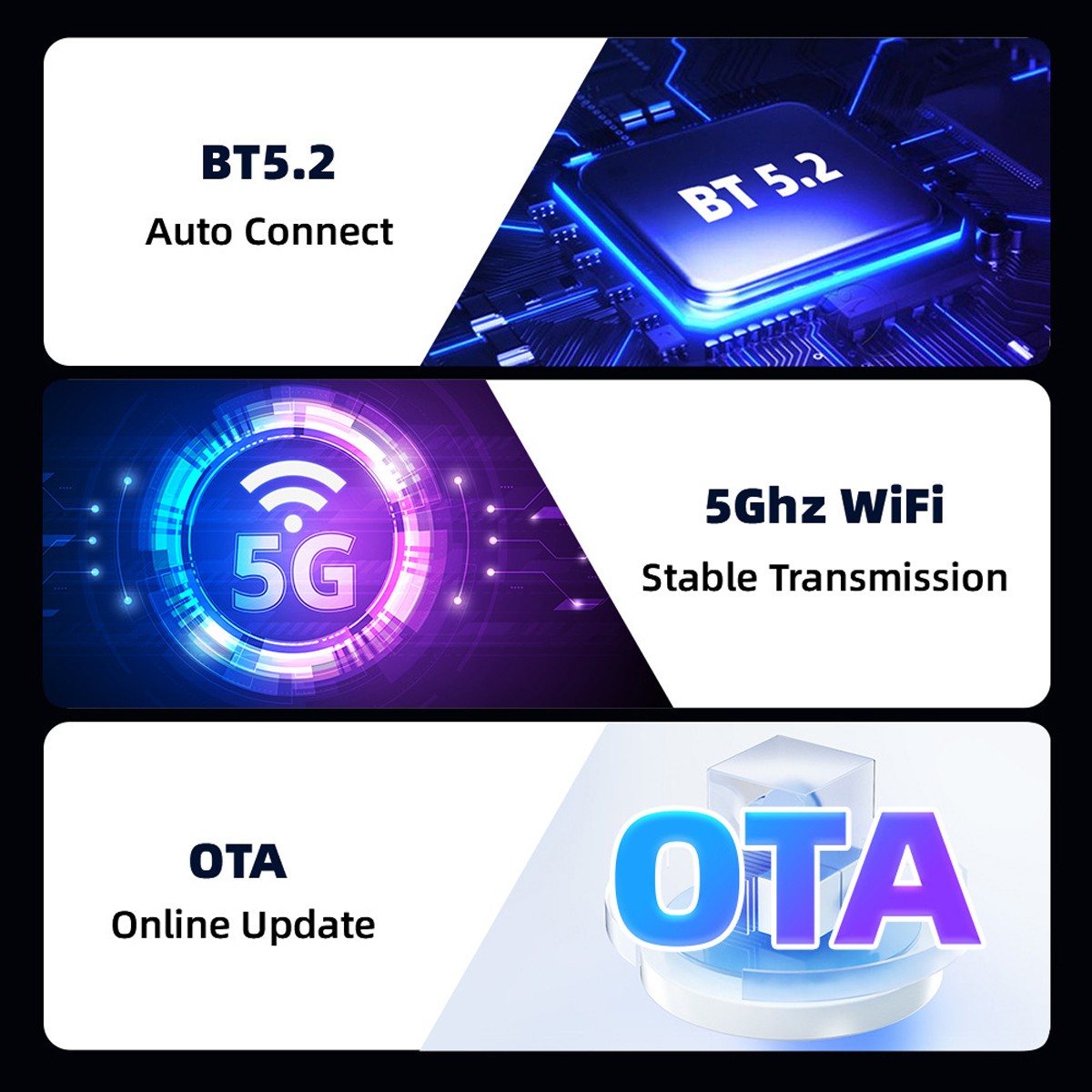 4 in 1 Wireless CarPlay Android Auto Adapter 5GHz WiFi USB & Type-C Plug & Play