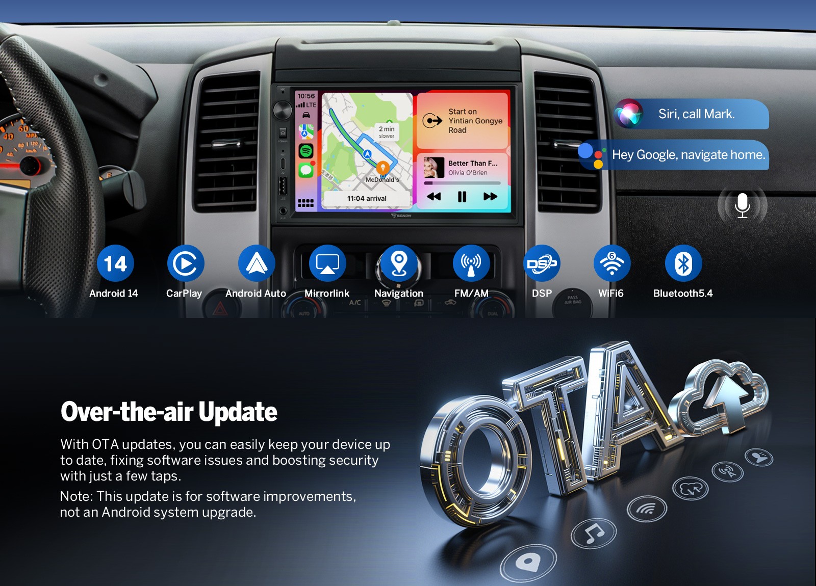 Eonon 7″ Car Stereo Double 2DIN GPS NAVI Wireless CarPlay & Android Auto 13 WiFi