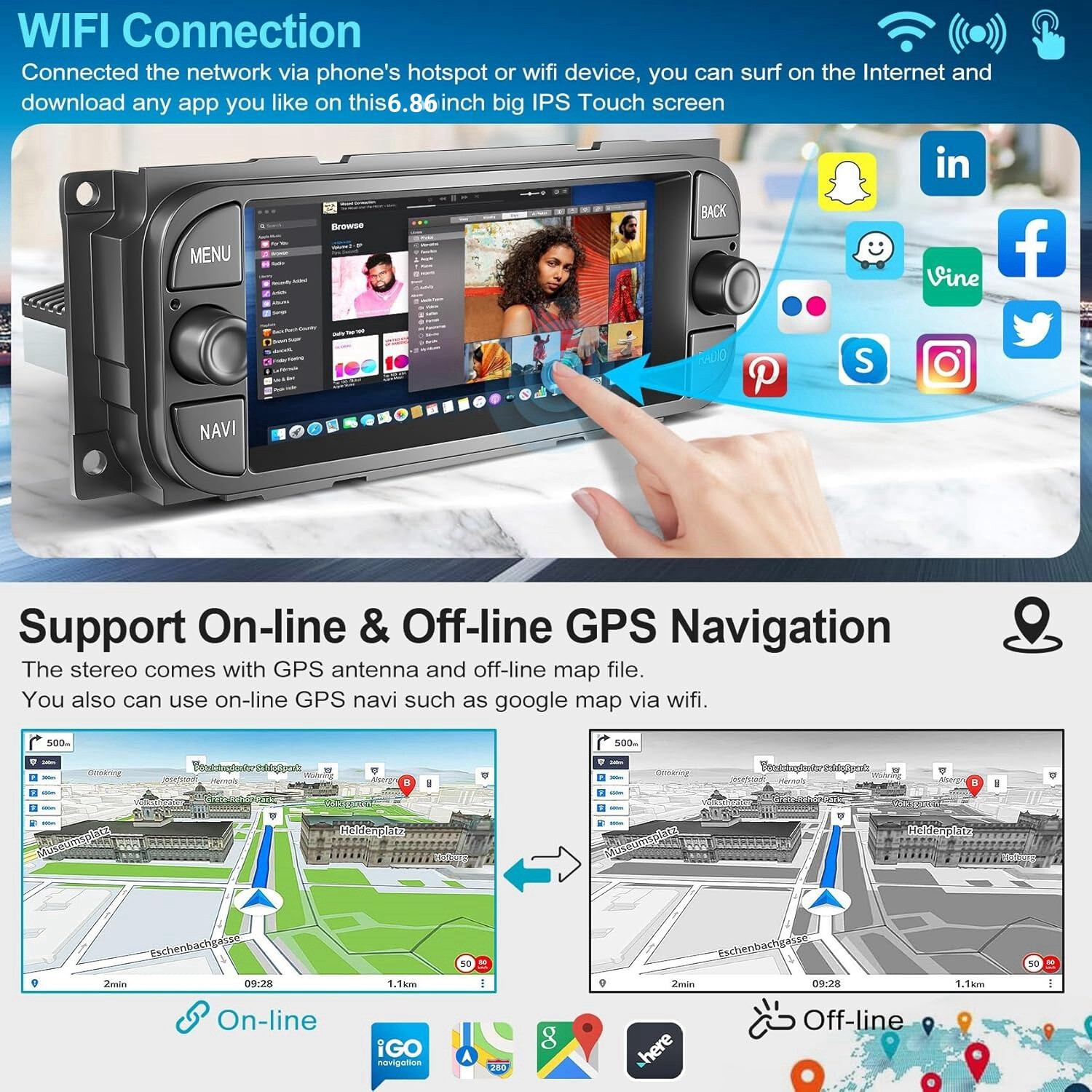 6.86″ Radio For Dodge Ram 1500 2500 3500 2002-2005 Carplay Android 13 GPS Player