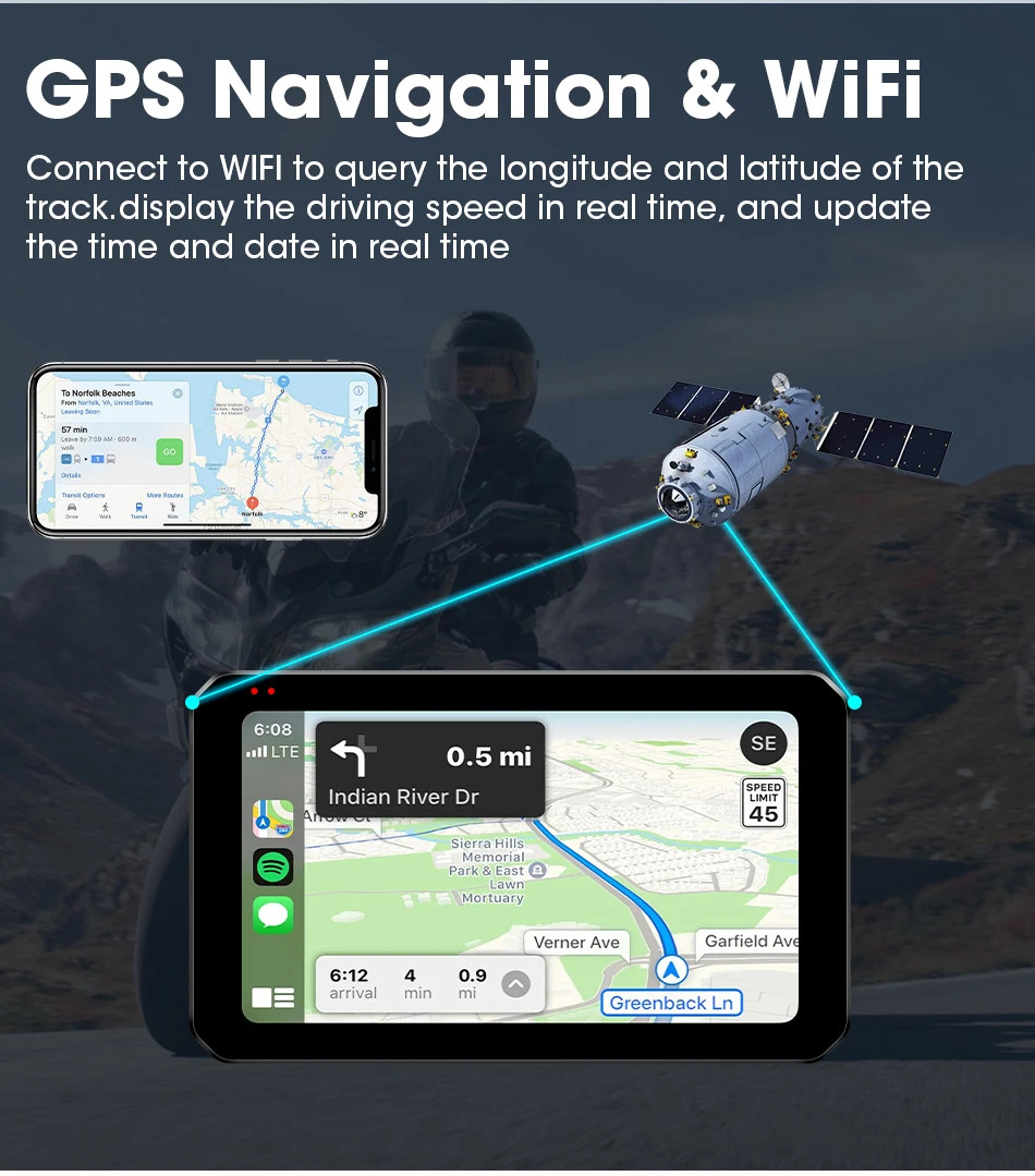 5.5 inch Carplay For Motorcycle 2K HD DVR GPS Navigation Wireless Android Auto