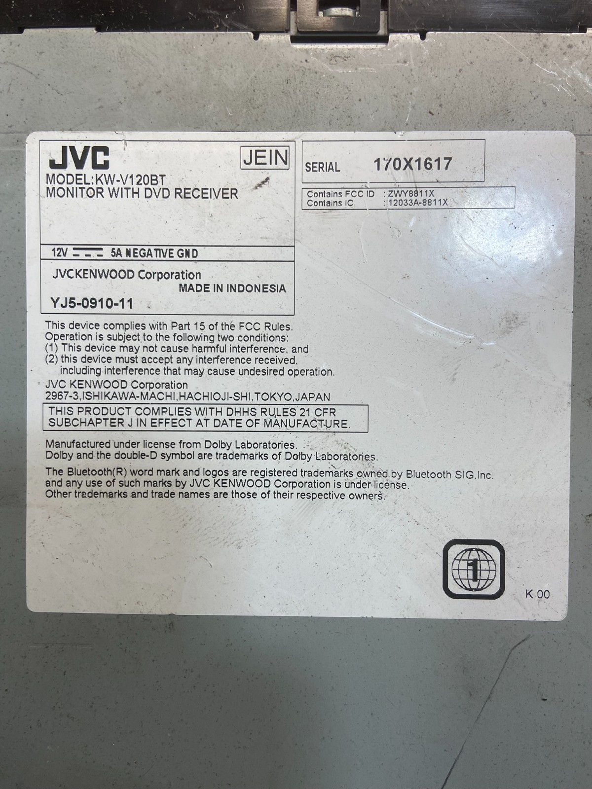 JVC KW-V120BT In-Dash 2-DIN 6.2″ Multimedia Receiver DVD Touch Panel Y7613 PS