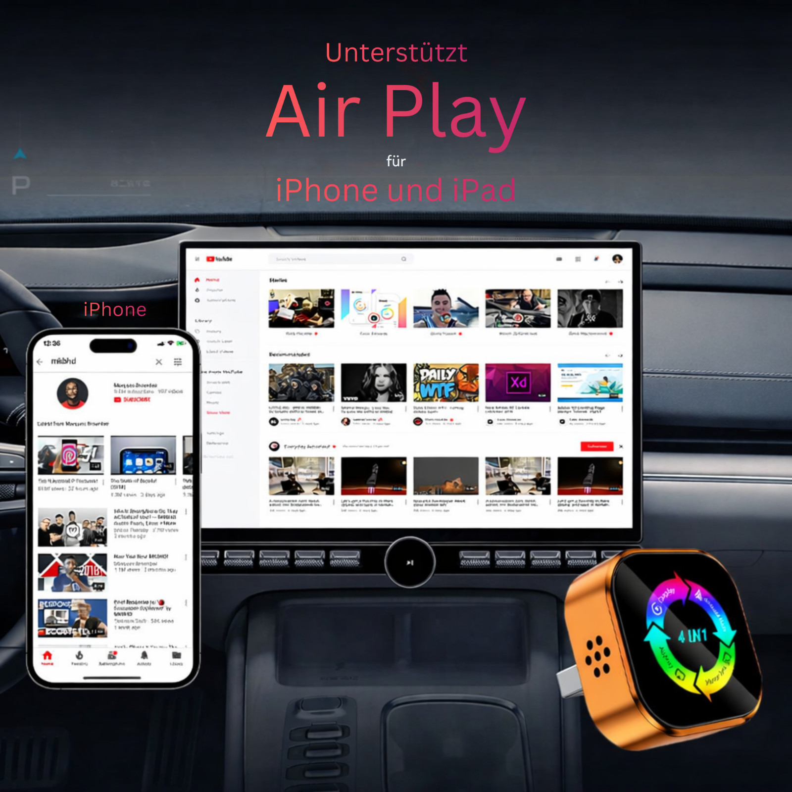 Wireless CarPlay Adapter 4in1 AirPlay MirrorLink Sat Nav Music Car iOS Android