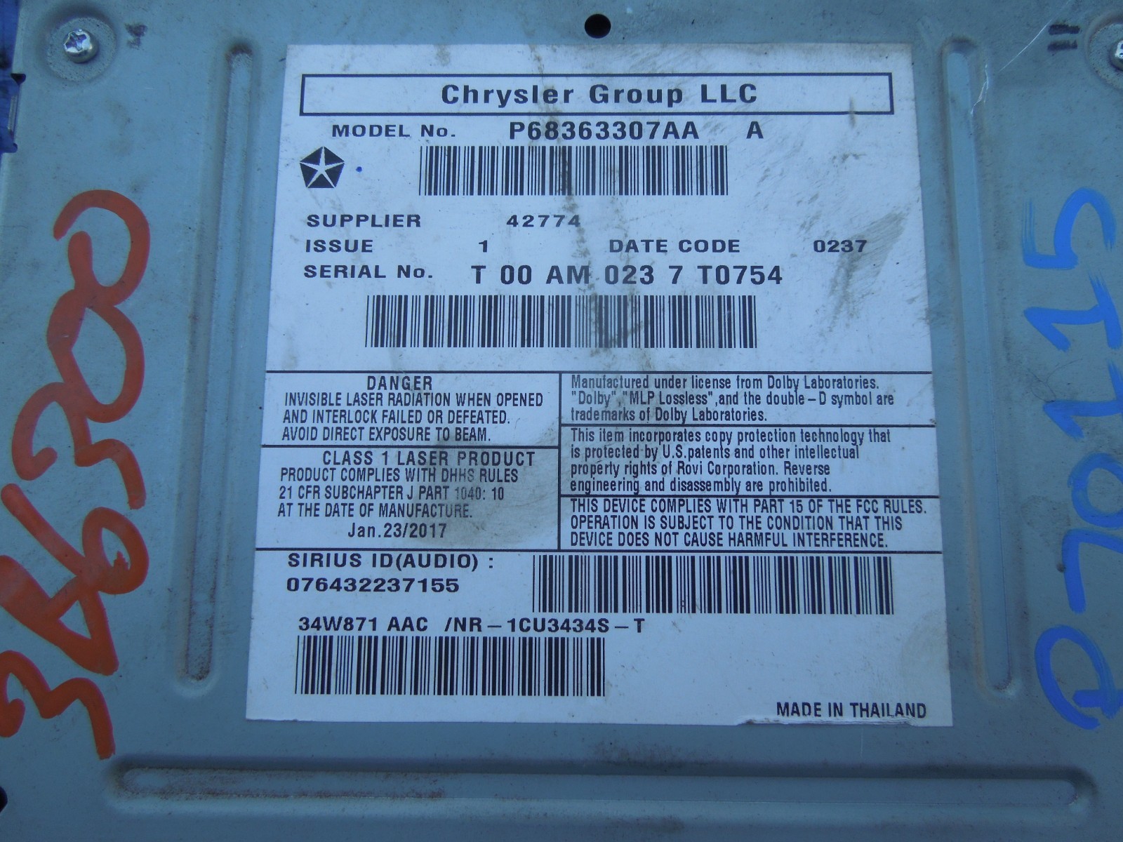 2012 Dodge Caravan RHB cd player radio assembly navigation OEM sirius MP3 RHB744