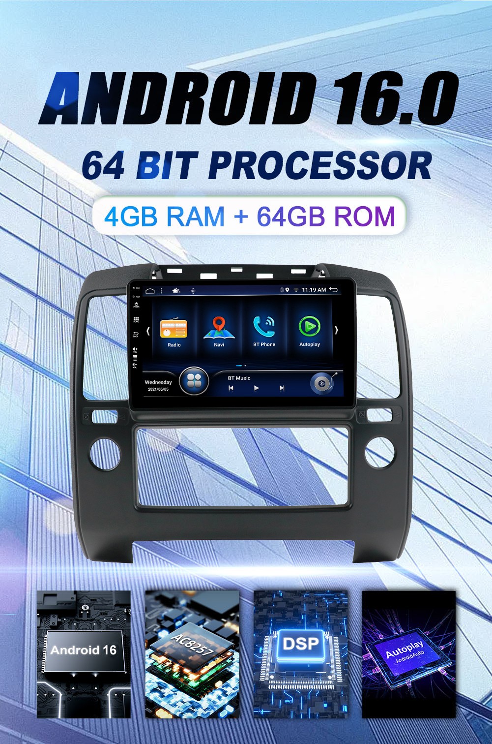 4GB+64GB Car Stereo Car Play For Nissan Navara D40 2005-2011 GPS AUX Android 14