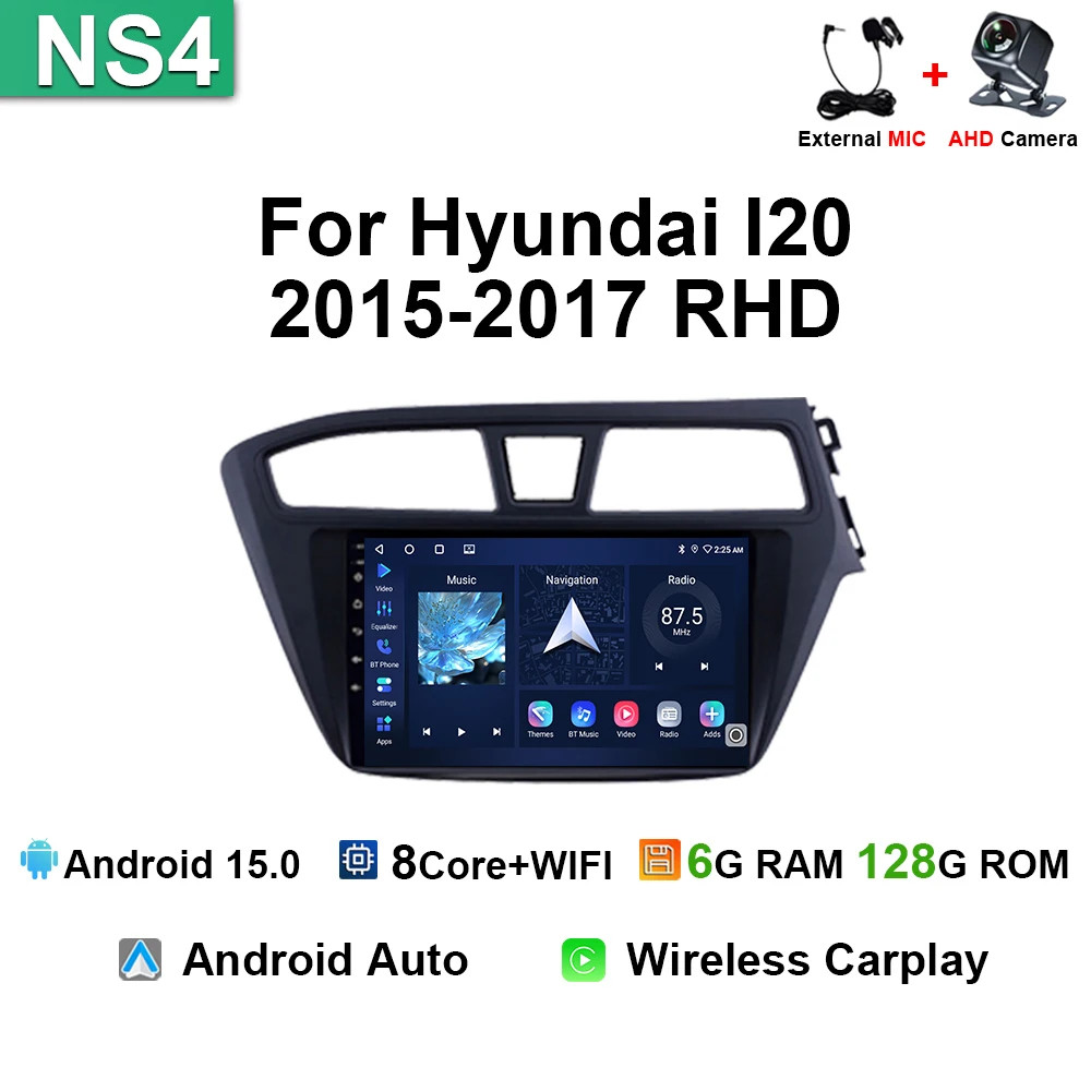 For HYUNDAI i20 RHD 2015-2017 GPS Navi Carplay 9″ Android15 Car Radio Multimedia