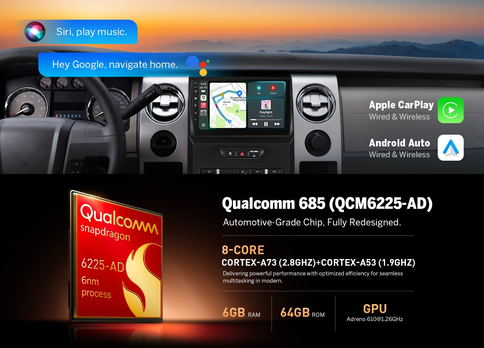 For 2009-2014 Ford F150 9″ QLED Android 14 6+64 Car Stereo CarPlay Bluetooth DSP