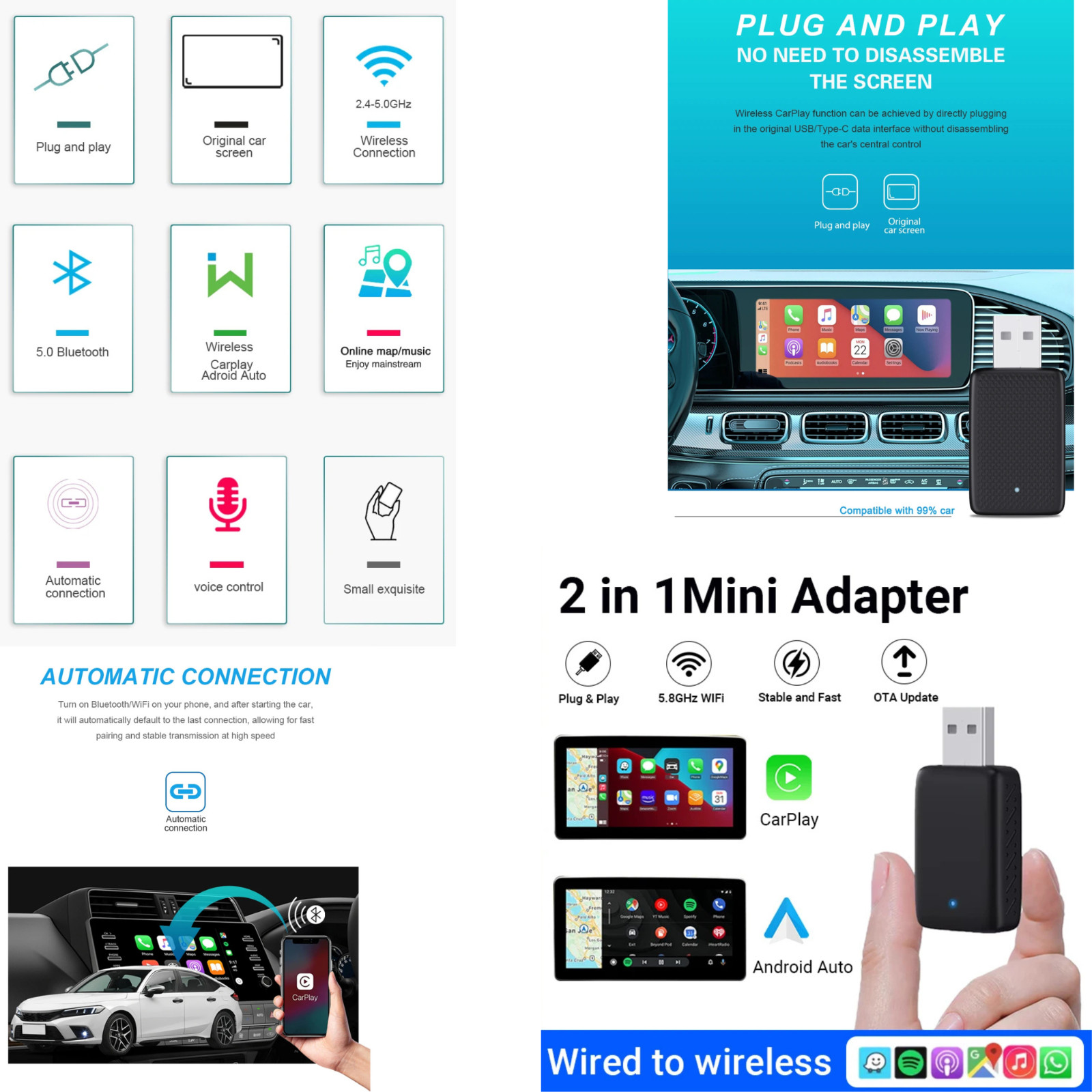 2026 2 in 1 Wireless CarPlay Adapter & Android Auto Wireless Adapter