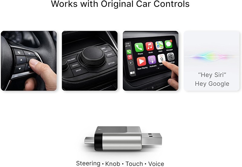 2-in-1 Wireless CarPlay&Android Auto Adapter USB A/USB-C Dongle WiFi6 OTA Update