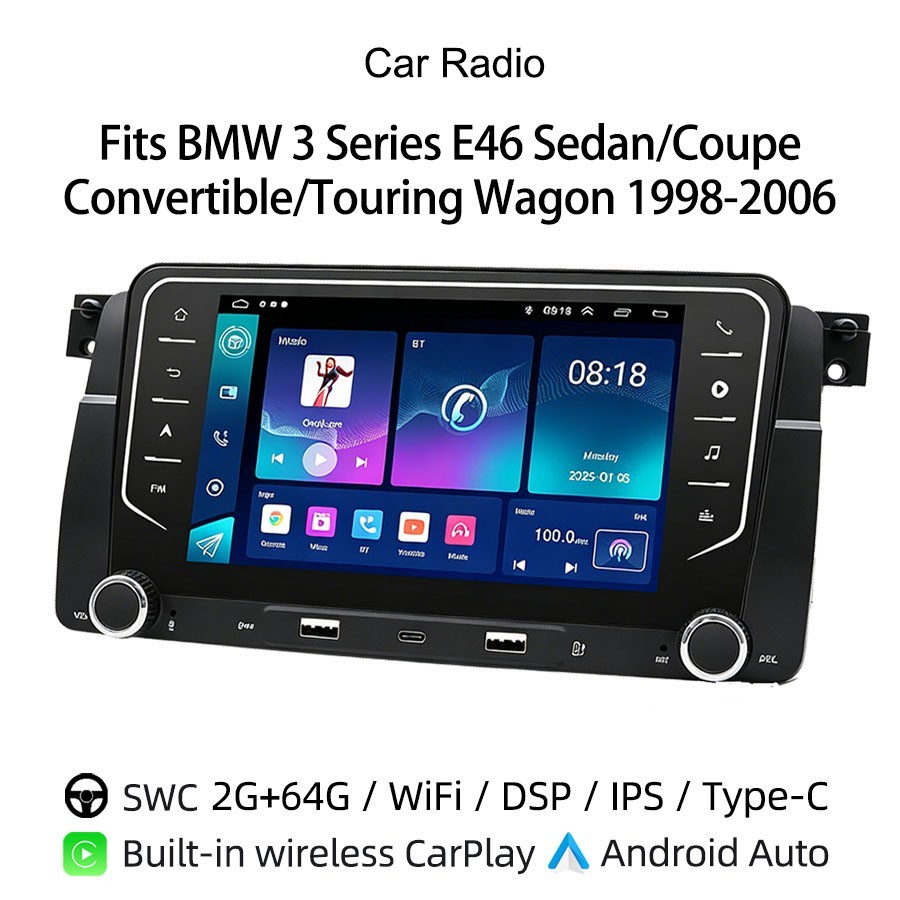 7″Wireless CarPlay Radio For BMW E46 3 Series 1998-2006 Car Head Unit USB Type-c