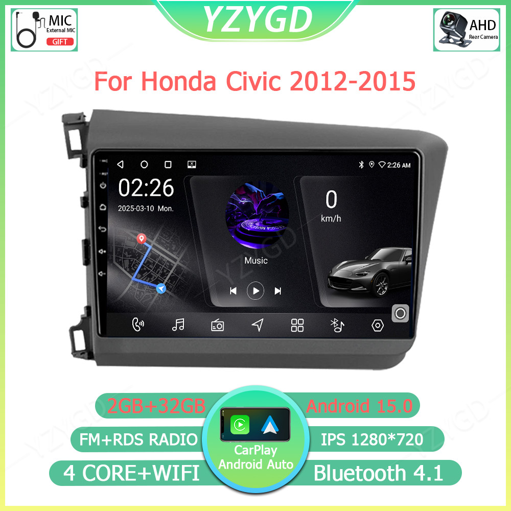 For Honda Civic 2012-2015 Stereo Autoradio Android Carplay GPS Multimedia Screen