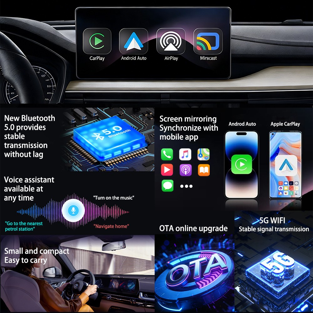 1/2X 4IN1 Wired to Wireless CarPlay Adapter for Apple iPhone Auto Mirror Link