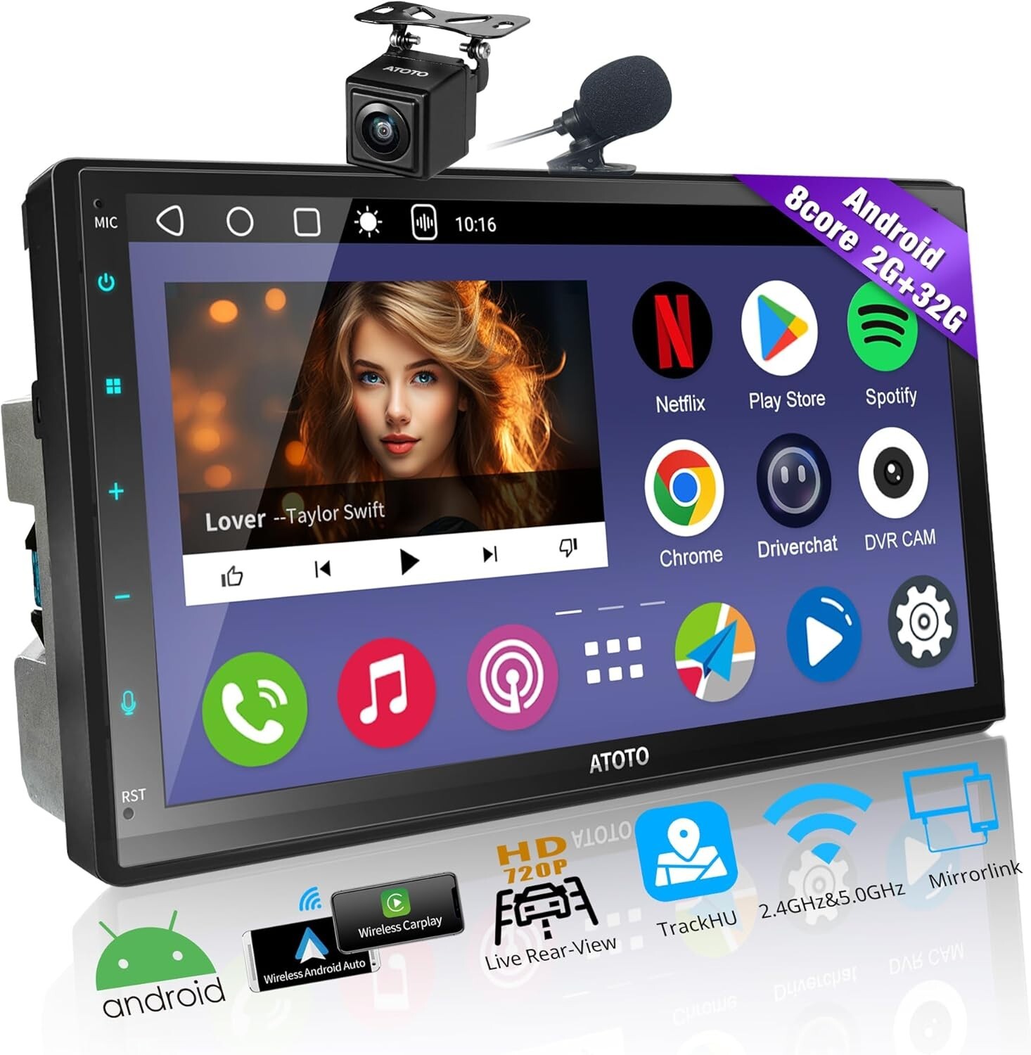 ATOTOEXCEL A6PF Android Double Din Carplay&Android Auto 7“ QLED Touch Screen DAB