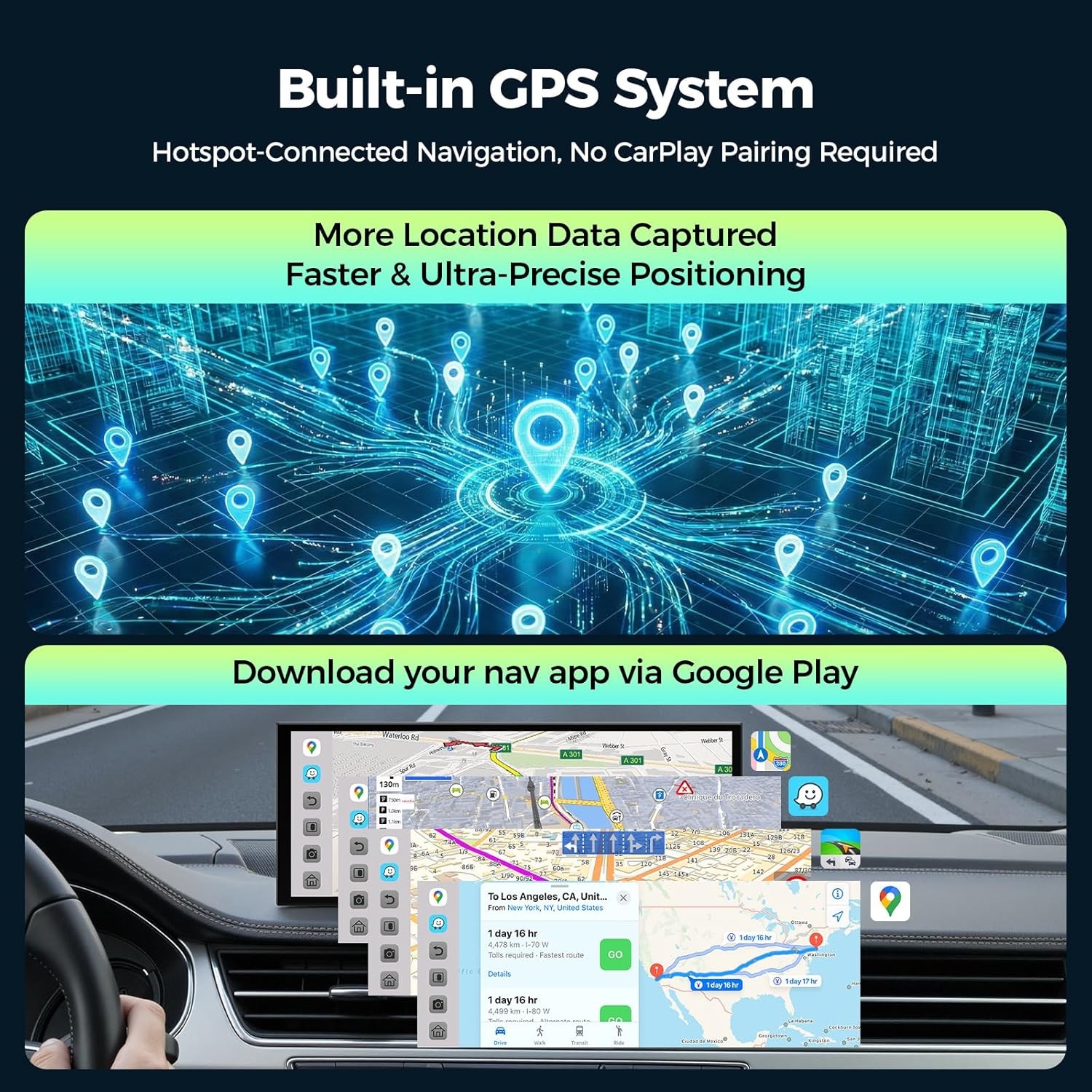 Lamtto 11in Touch Screen Gemini AI Car Wireless Apple CarPlay Android Auto GPS