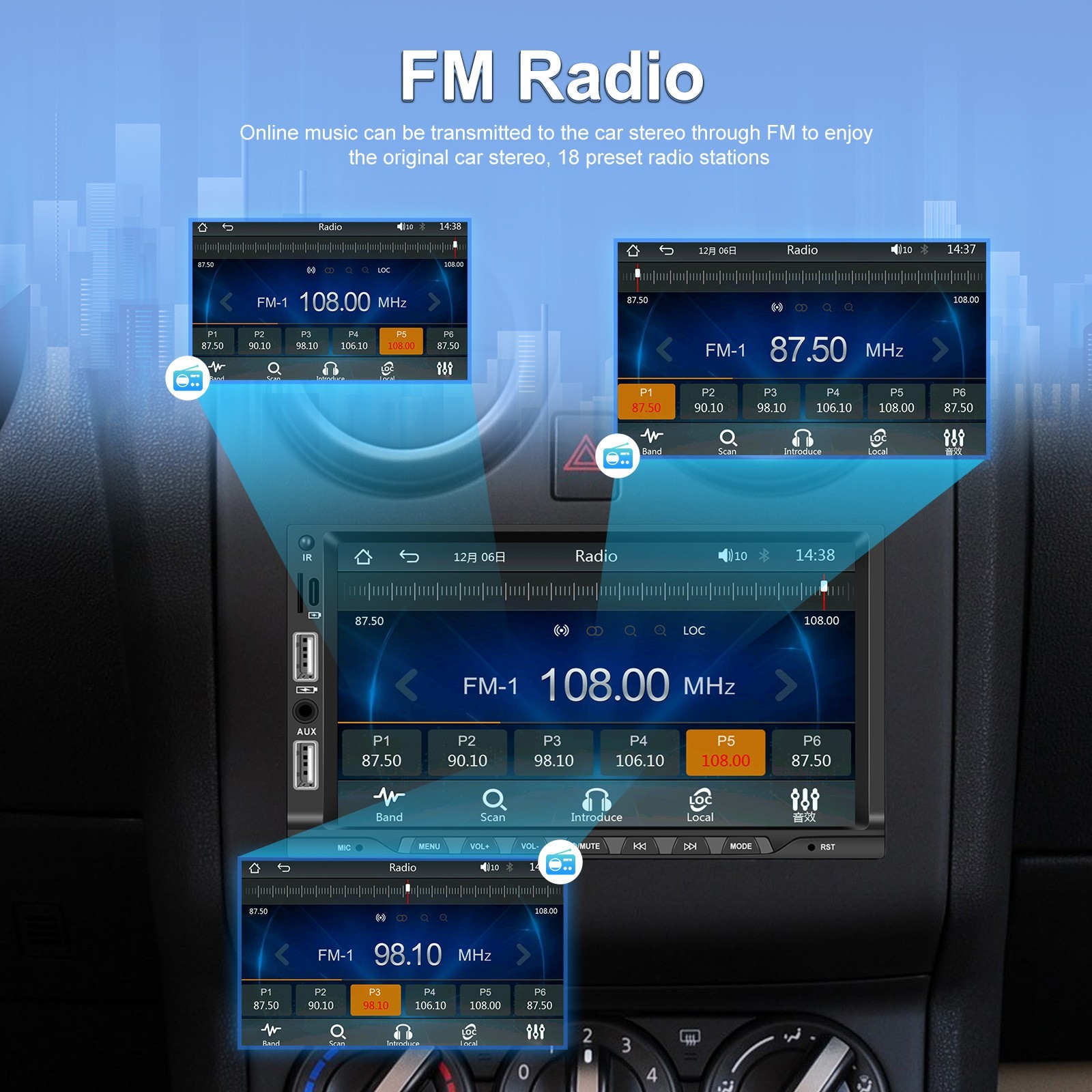 7″ Wireless CarPlay Android MP5 Car Stereo 1080p Touchscreen Bluetooth FM