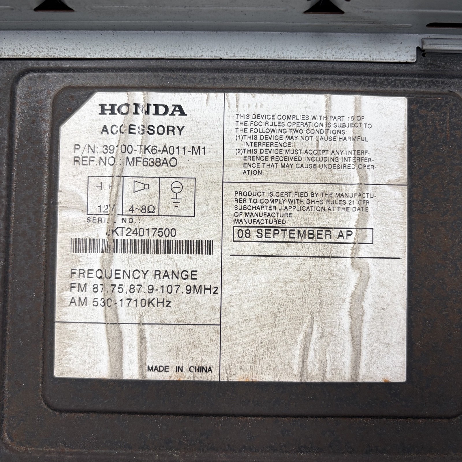 09-13 Honda Fit Audio Unit with Control Panel 39171-TK6-A01 OEM