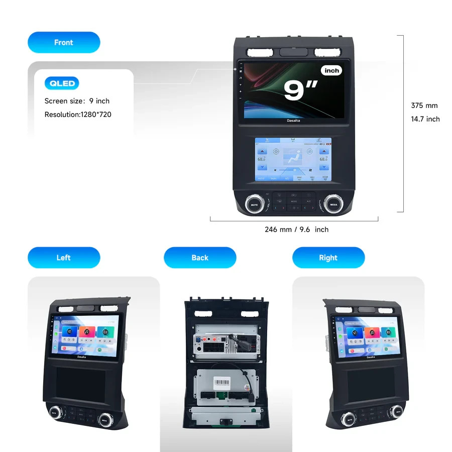 Dasaita 9″ Car Radio Screen for Ford F150 2015-2018 carplay Android13 8G+256G