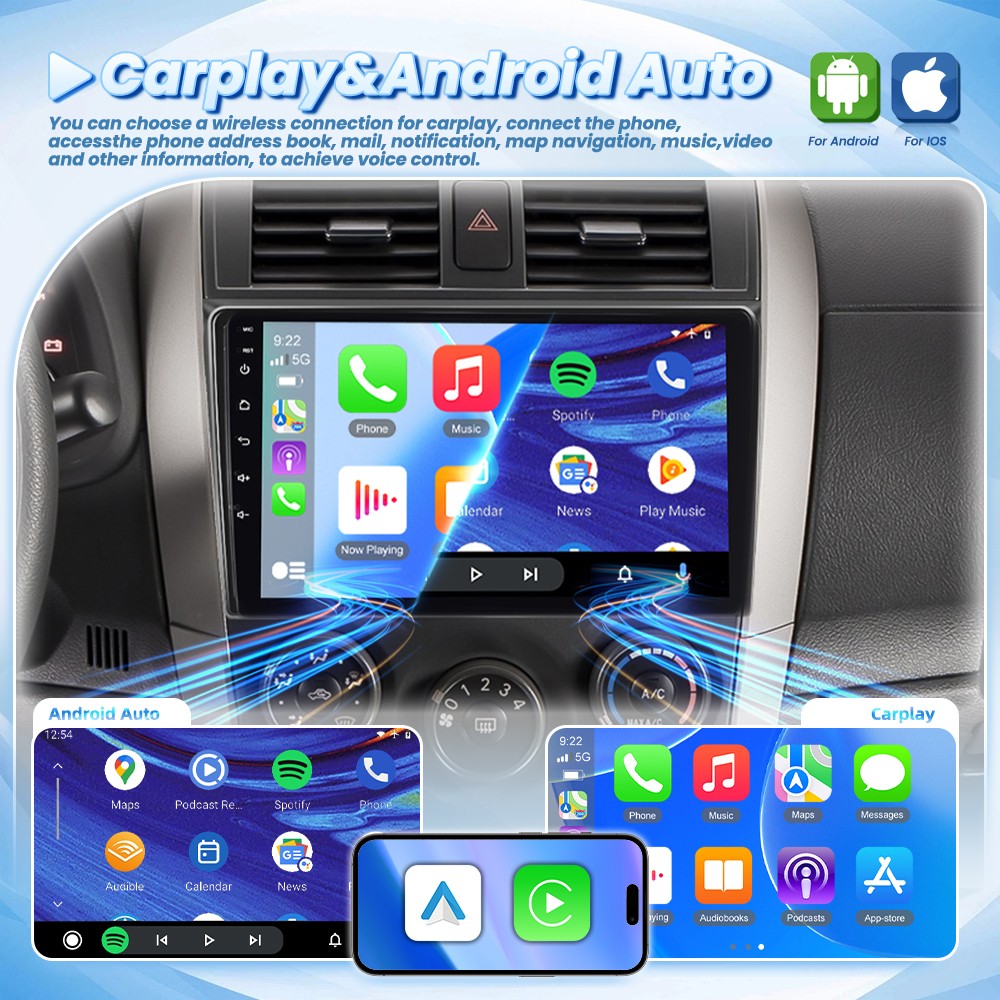 4GB+64GB For Toyota Corolla 2009-2013 Apple Carplay Android Car Stereo Radio GPS