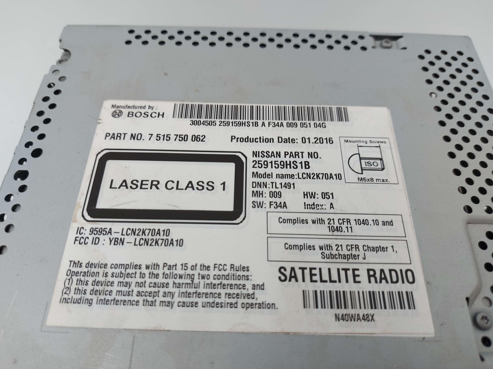 16 Nissan Altima Navigation Radio Receiver 259159HS1B