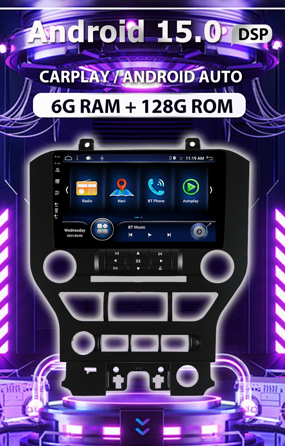 6G+128GB Car Stereo Radio For Ford Mustang 2015-2021 Android 14 Car Play GPS DSP