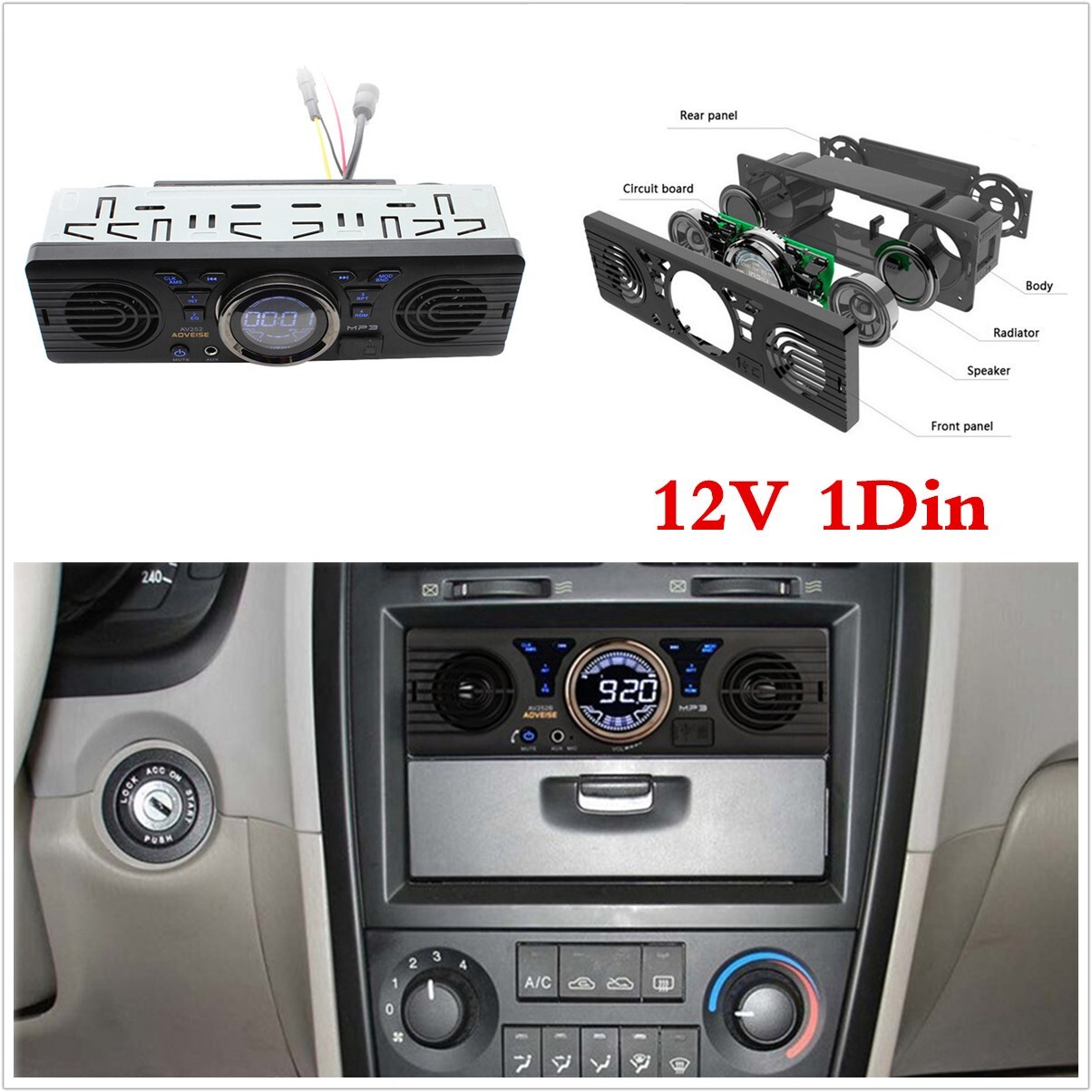 1 Din Car Stereo Radio In-Dash MP3 Player Bluetooth Built-in 2 Speaker AUX TF FM