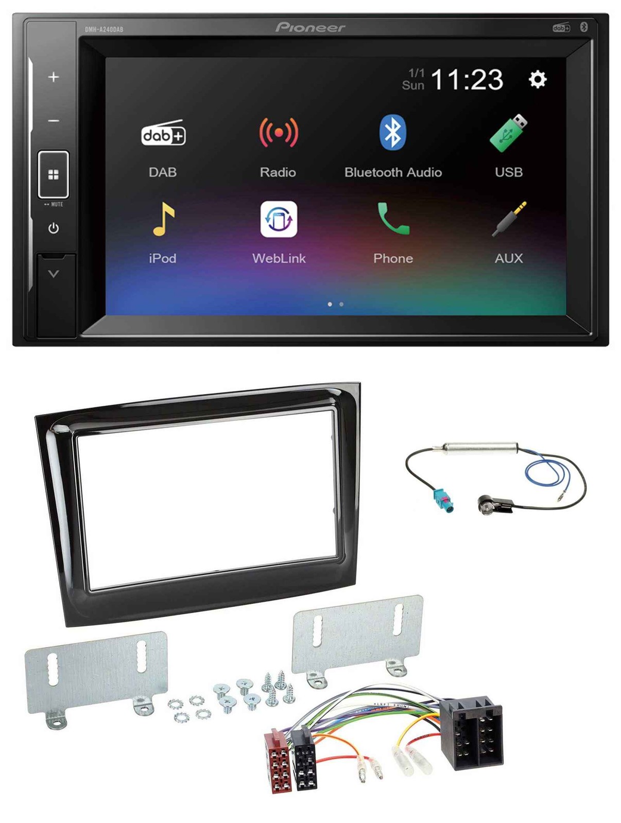 Pioneer DAB MP3 2DIN Bluetooth USB Car Stereo for Fiat Doblo from 15 Piano Black