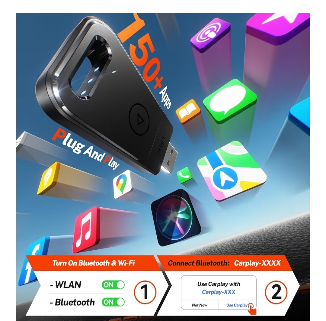 Apple Wireless Carplay Adapter UK,3X Fast Stable Connection,Plug&Play No Lag,