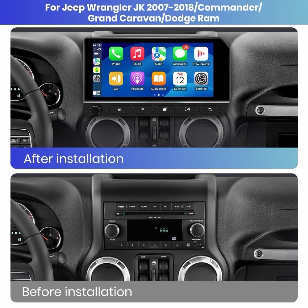 Car Stereo for Jeep Wrangler JK/JKU 2007-2016 & Dodge Ram 1500 2500 3500 2011-20