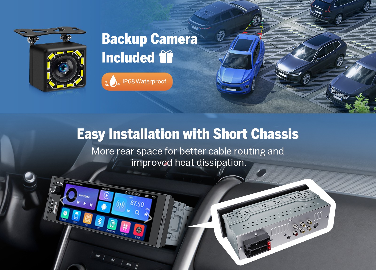 Portable 7″ IPS Touch Screen Android Auto Apple CarPlay Car Stereo Radio USB SD