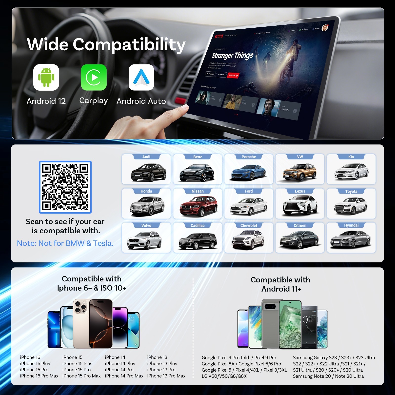 Wireless CarPlay Android Auto AI Box for Factory Wired Cars 3in1 Netflix YouTube