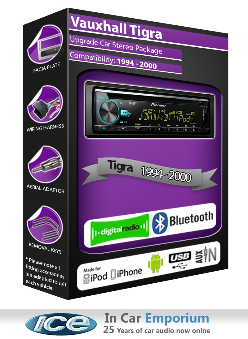 Vauxhall Tigra DAB radio, Pioneer car stereo CD USB AUX player, Bluetooth kit