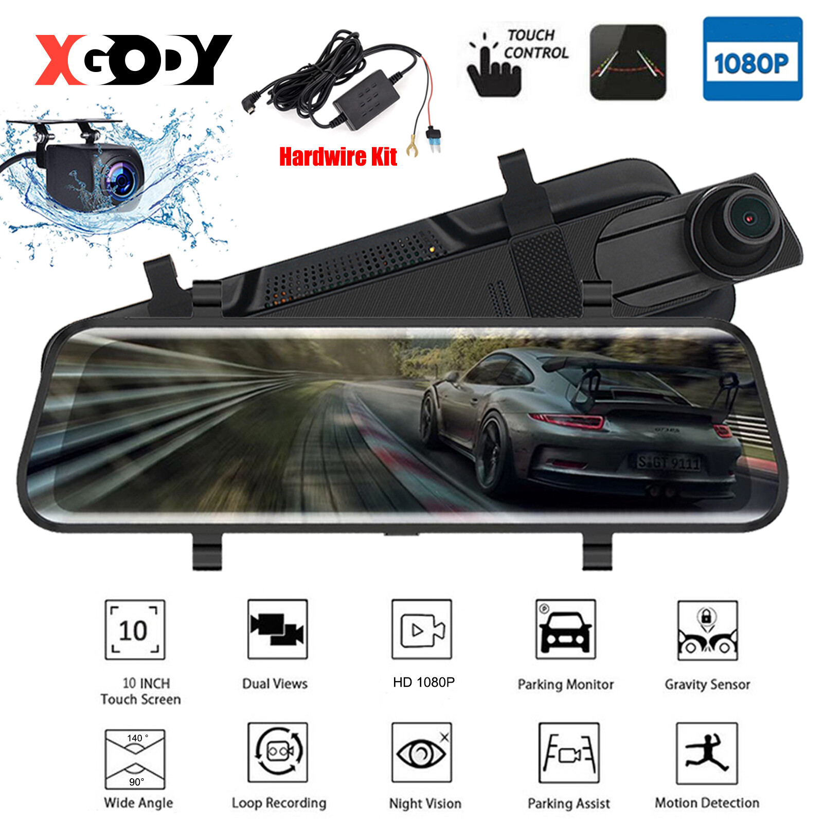 1080P Dual Lens Car DVR Dash Cam Video Recorder G-Sensor Front and Rear Camera