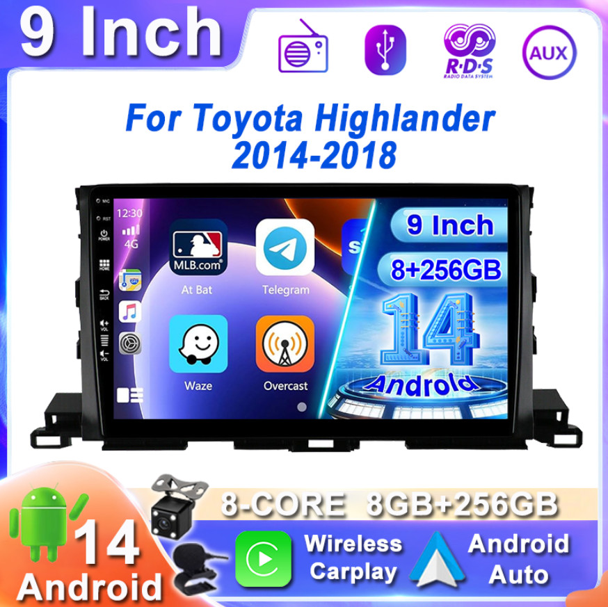8GB+256GB For Toyota Highlander 2014-18 CarPlay&Android Auto Car Stereo GPS 128G