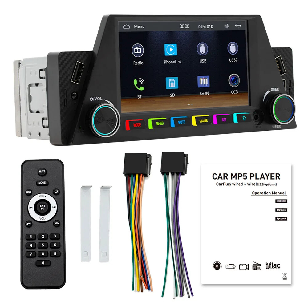 1Din 6.86 Inch Car Radio with Wireless Carplay Android Auto BT MP5 Multimedia