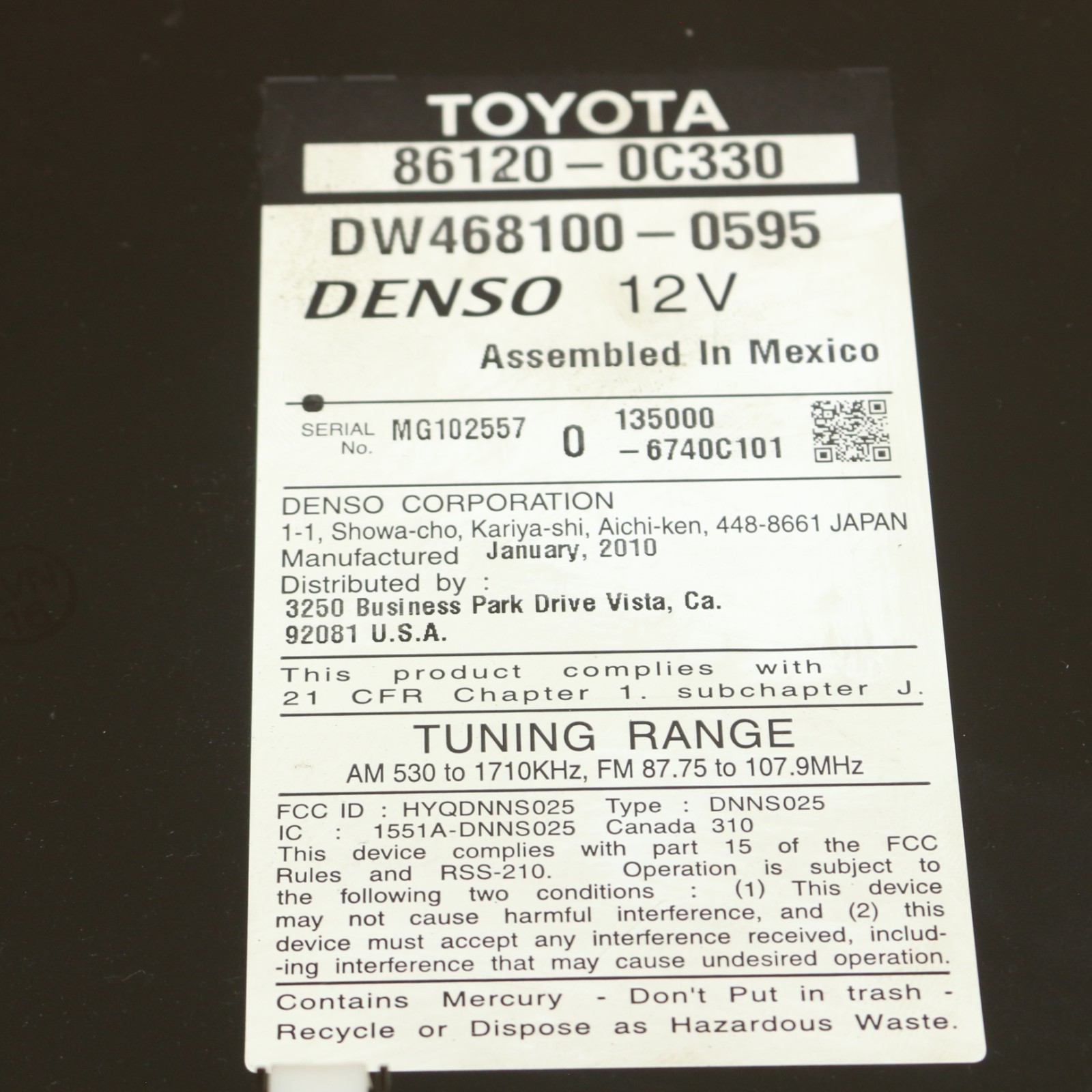 Toyota Sequoia Tundra 2010-2013 OEM Navigation GPS Radio Display CD 86120-0C330