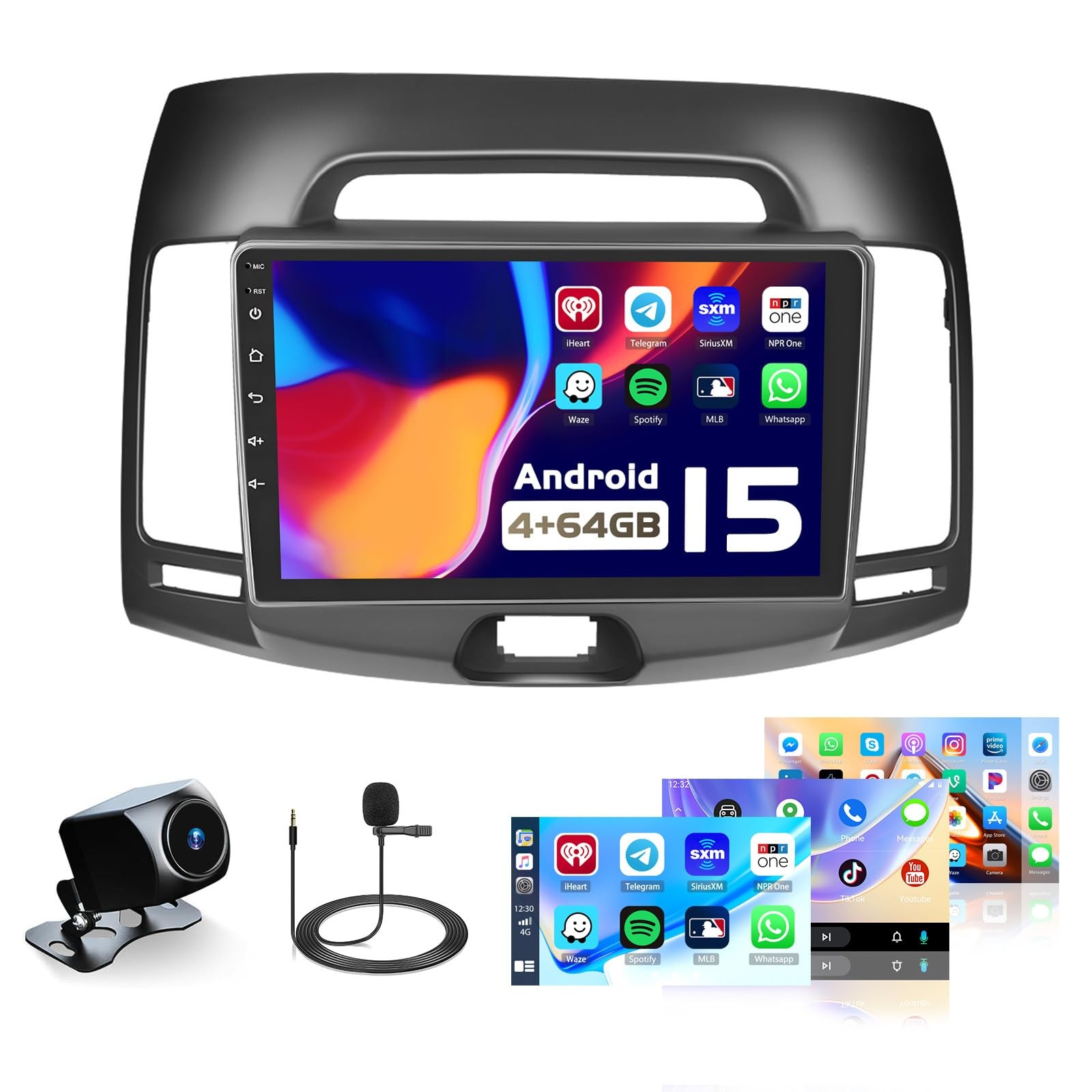 Android 15 Car Radio for Hyundai Elantra 2007 2008 2009 2010, 9 inch Capacitive