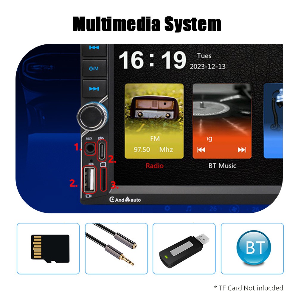 Apple CarPlay Android Auto Car Stereo Bluetooth CAM Radio 7″ 2 DIN Touch Screen