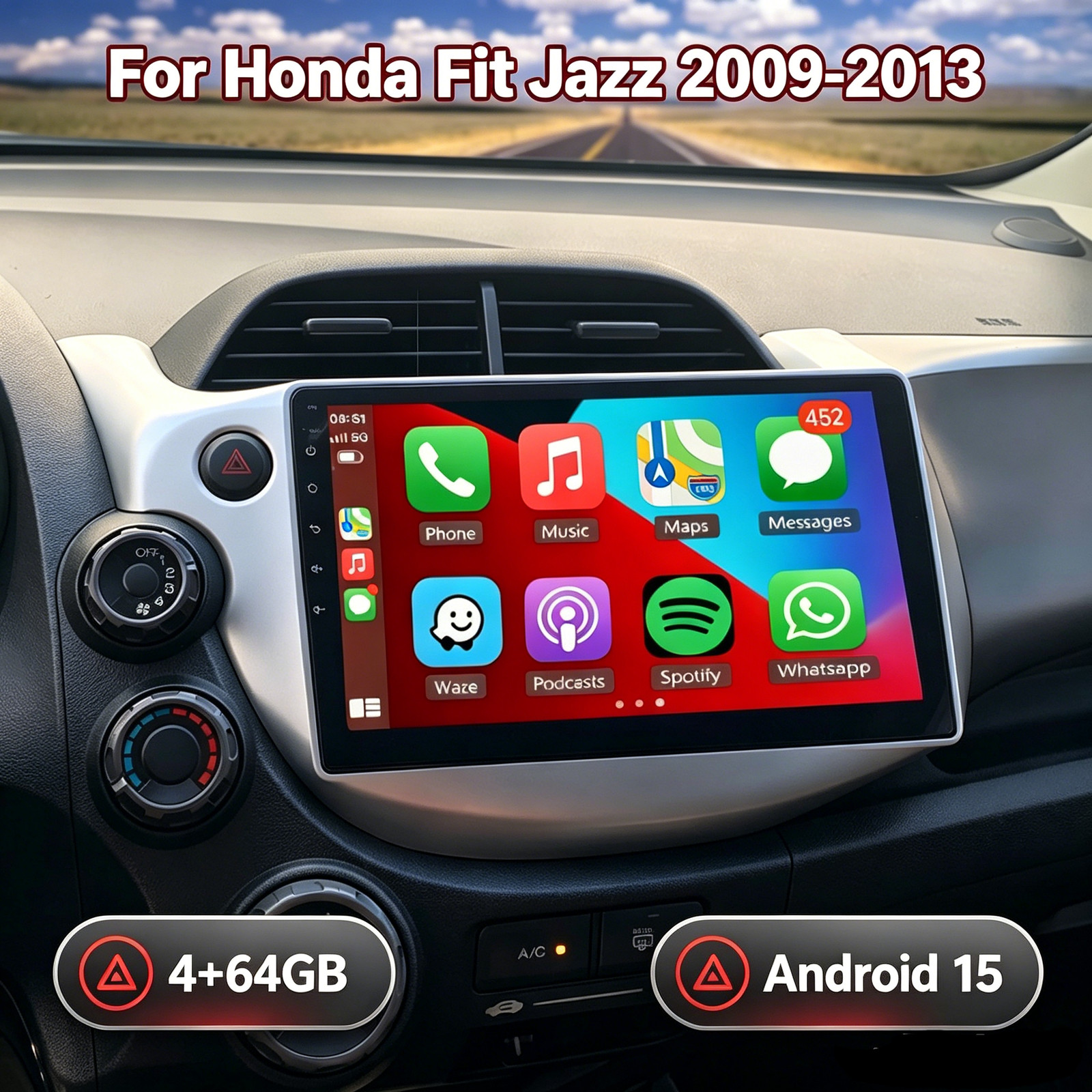 For 2009-2013 Honda Fit Car Radio Stereo Carplay 4+64G 10in +CAM Player