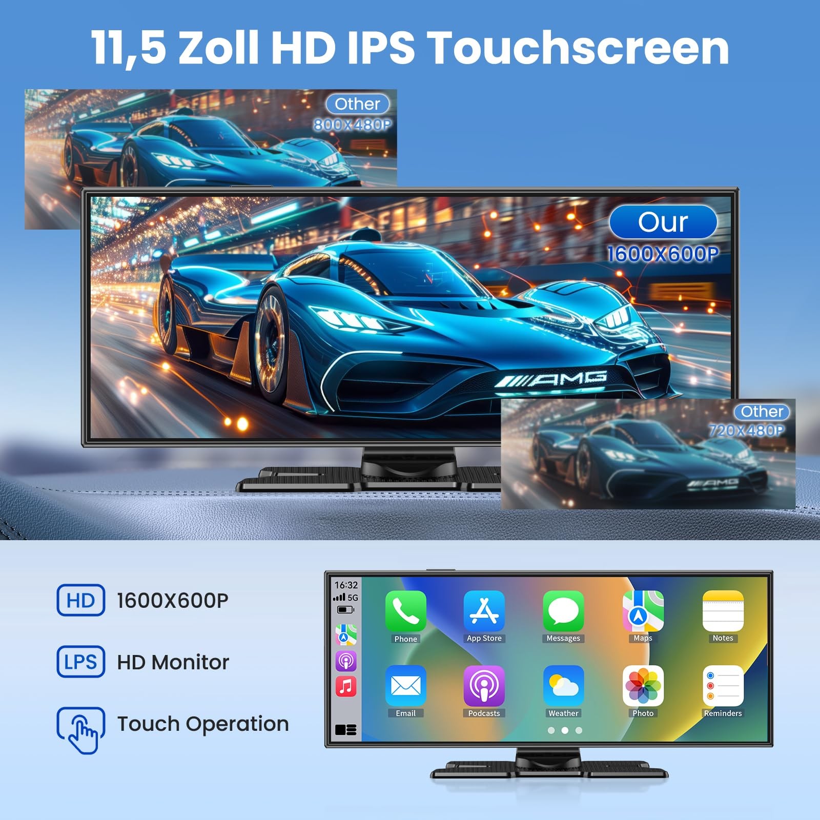 11.5 Inch Carplay Display Android Auto Display, Car Play IPS Touch Screen Cable…