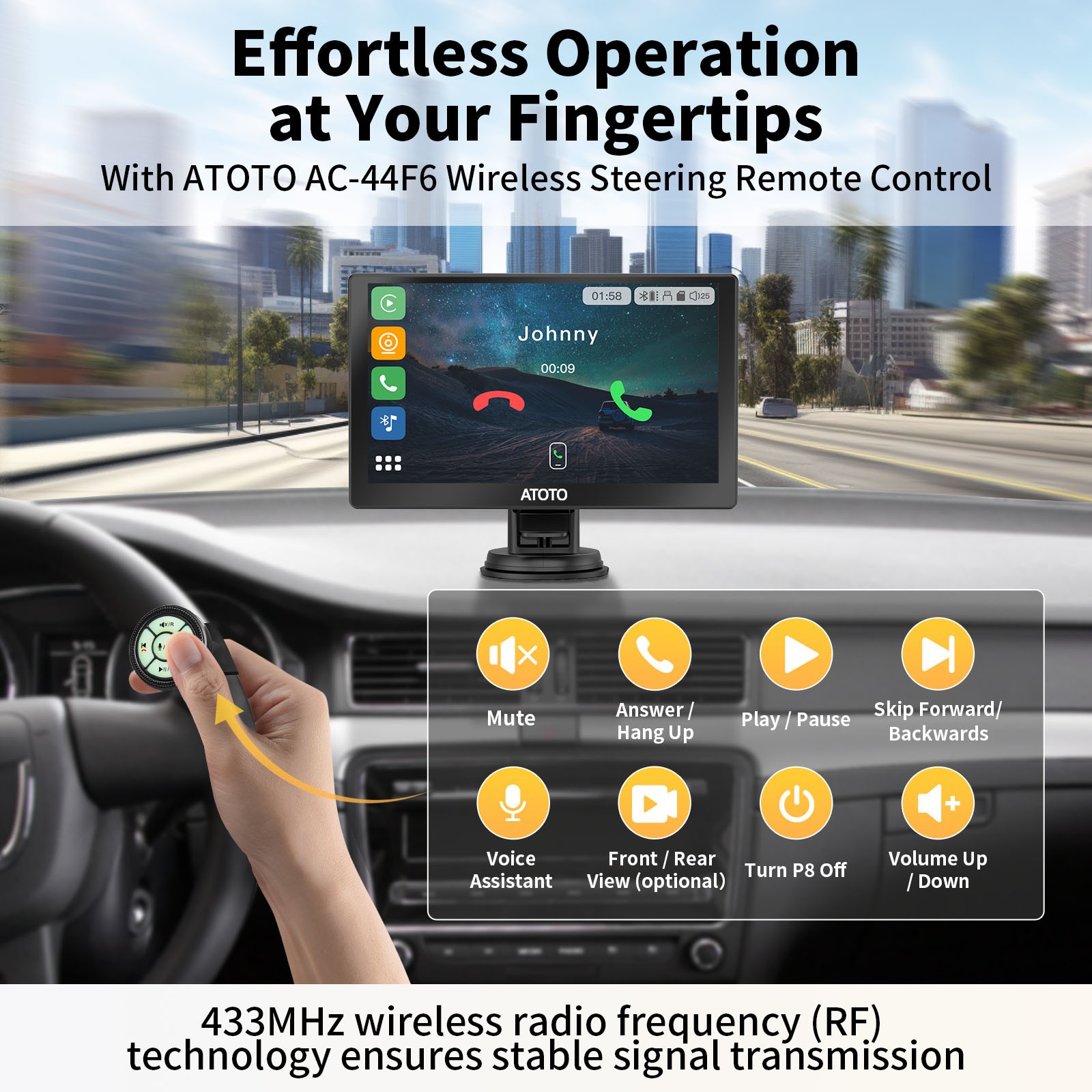 ATOTO P5 7” QLED Portable Car Stereo Wireless CarPlay Android Auto Dash Cam SWC