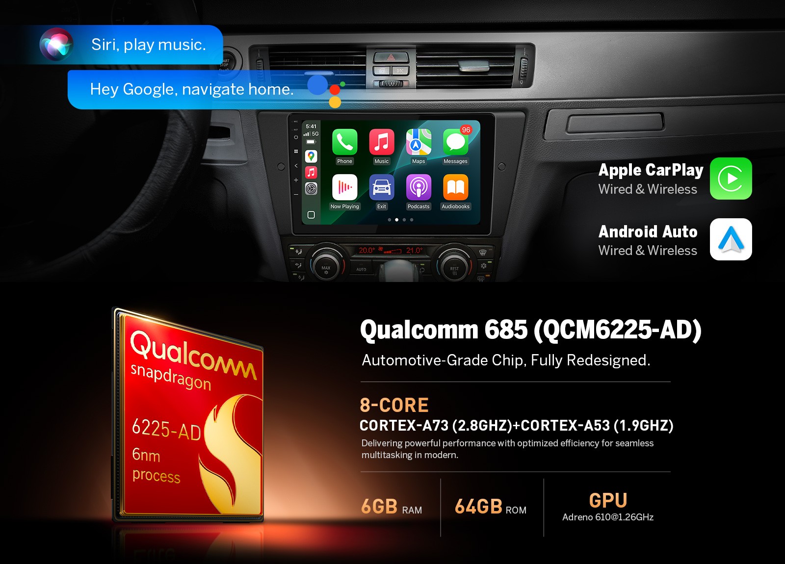 9″ QLED Android Auto Car Stereo CarPlay for BMW E90 M3 6+64GB DSP Audio Upgrade