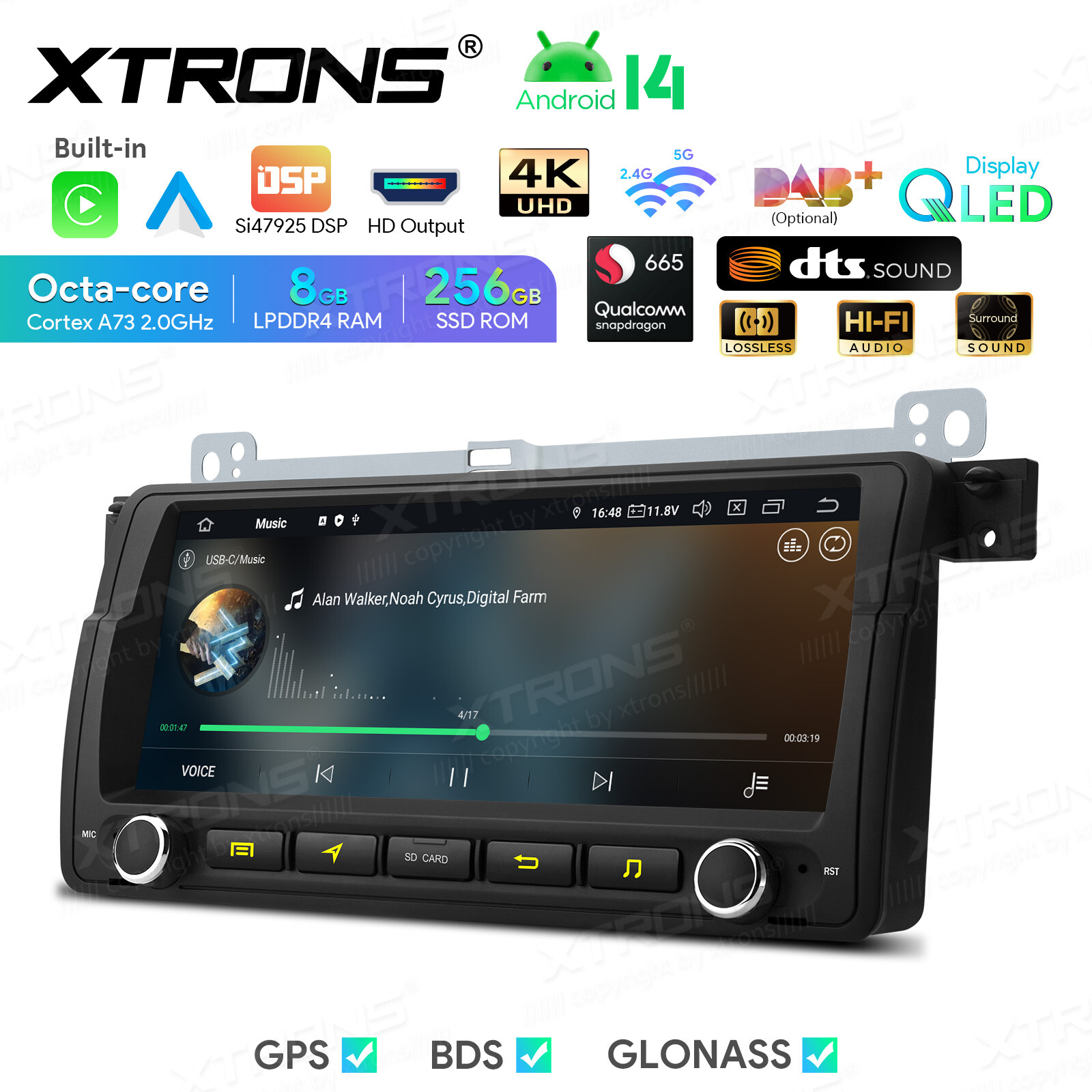 8.8″ QLED Android 14 8-Core 8+256GB Car Stereo Radio GPS For BMW E46 DTS Sound