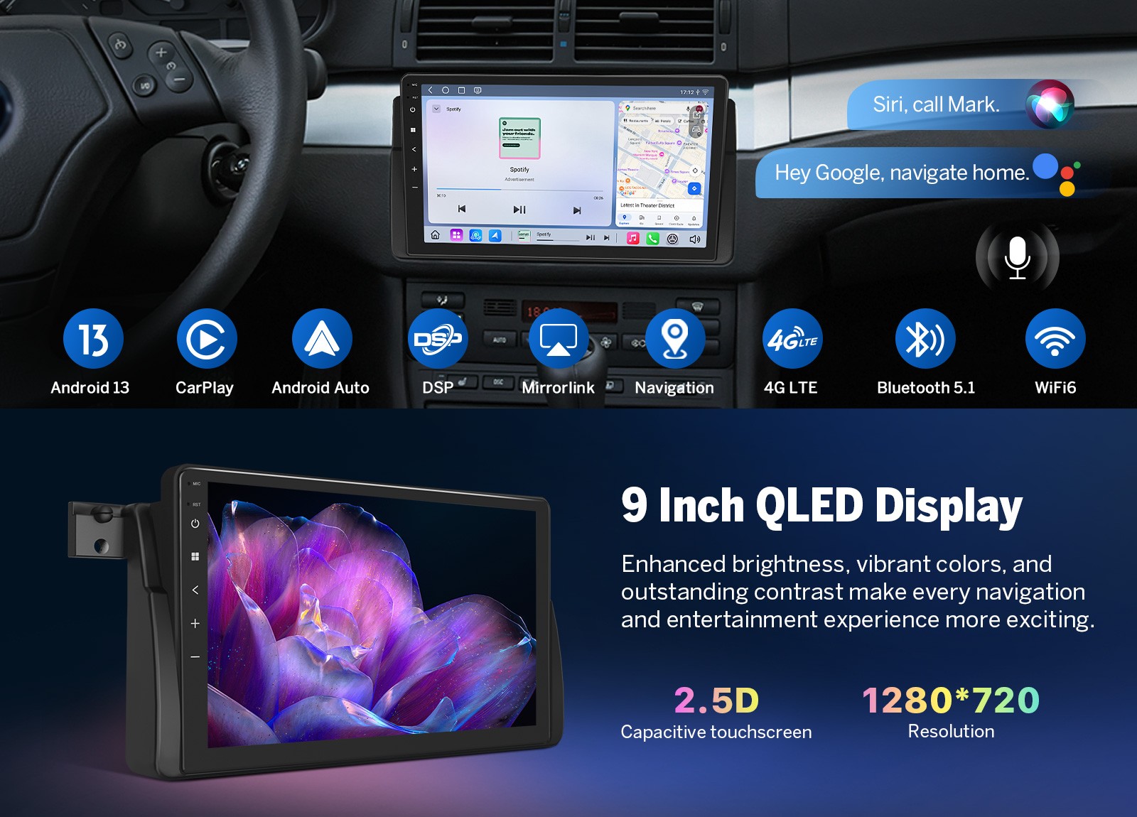 Eonon E46X6S2 for BMW E46 M3 1999-2006 9inch QLED 6+64 Android Car Radio CarPlay