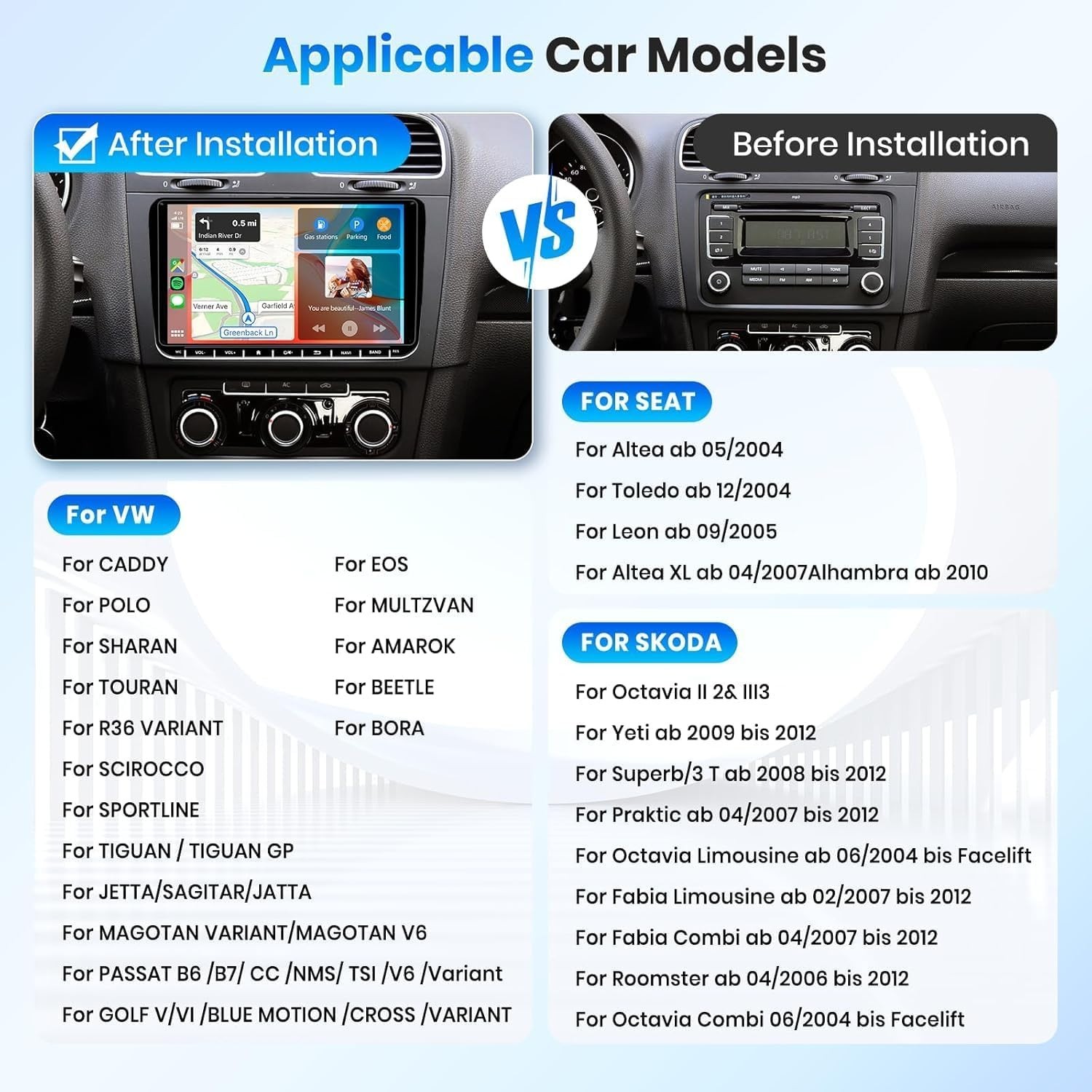 VW Passat Jetta Tiguan 8-Core Car Radio: Wireless CarPlay, GPS, HD Rear Camera