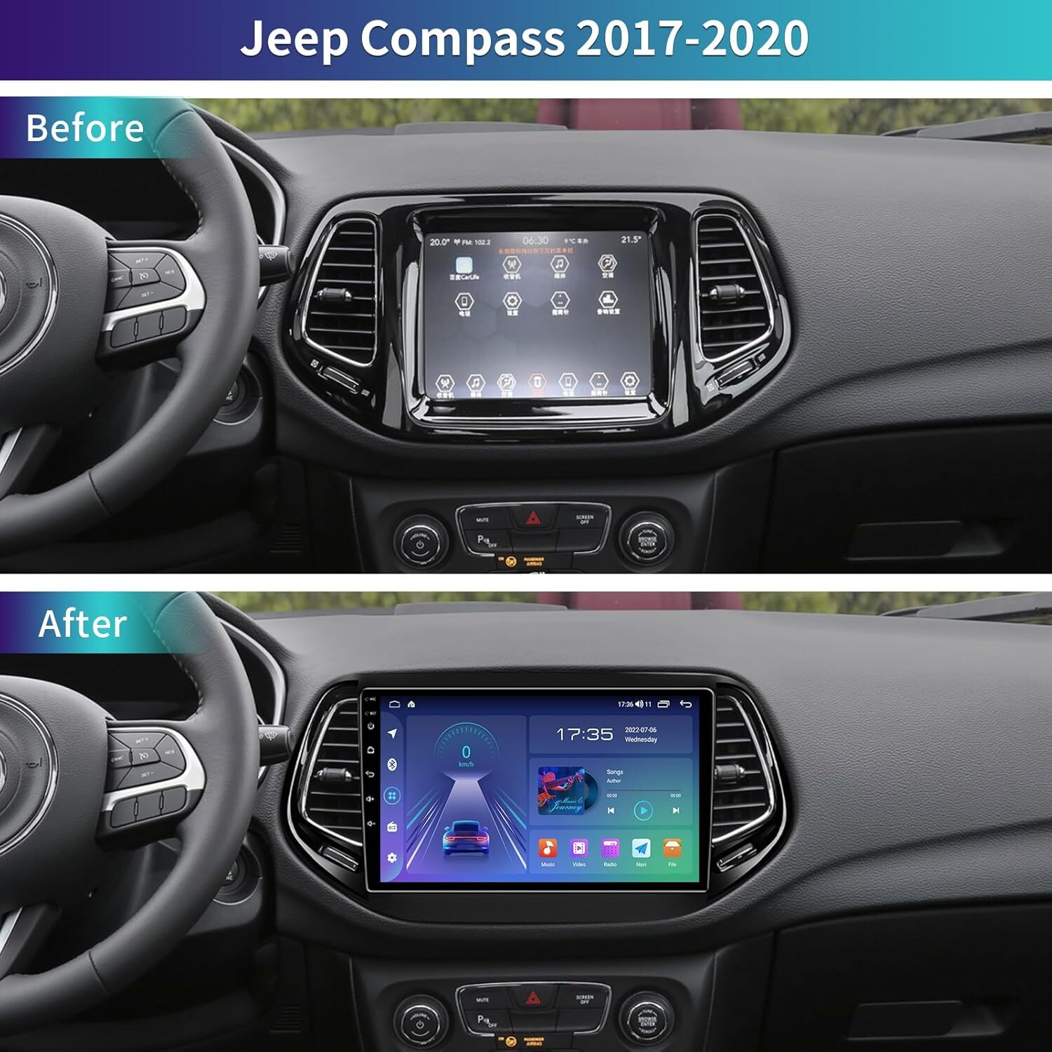 Apple Carplay For Jeep Compass 2017-2020 Android 12 Car Stereo Radio GPS 2+32GB