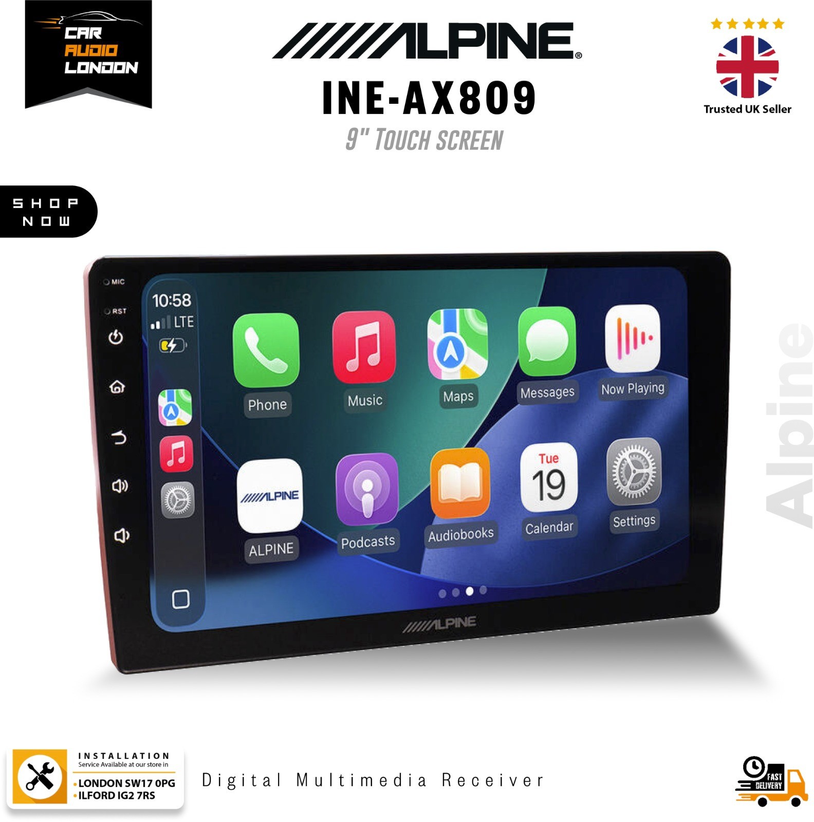 Alpine INE-AX809 9″ Car Stereo Touchscreen Bluetooth GPS WiFi HDMI DSP 48EQ