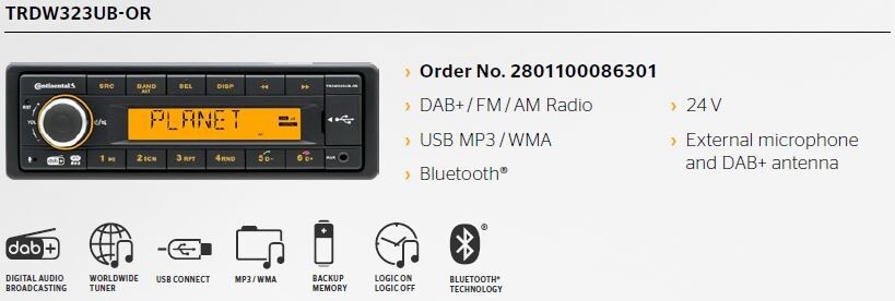 24 Volt Bluetooth Truck Radio RDS & DAB+ Tuner MP3 WMA USB Truck 2801100086301