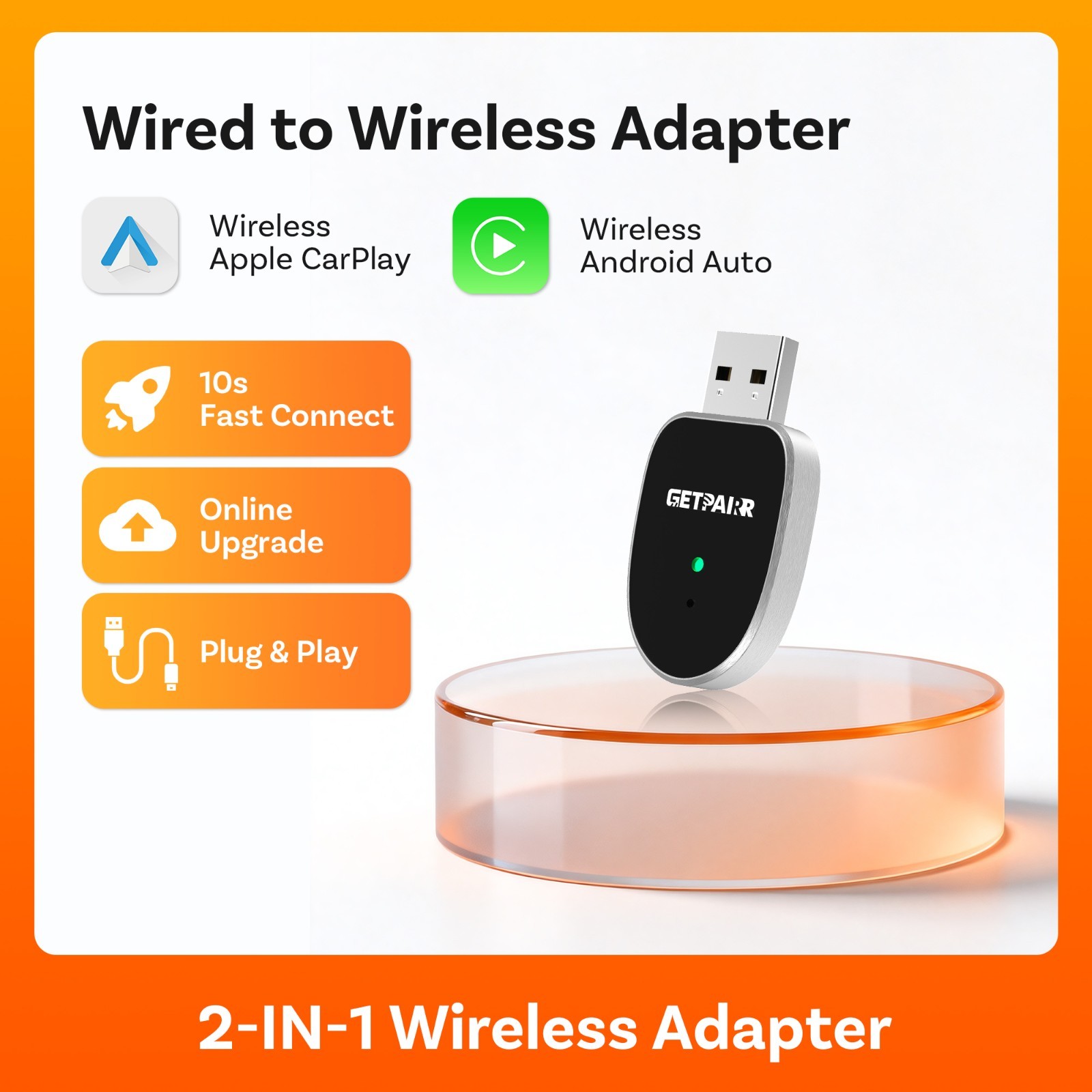 GetPairr Wireless CarPlay Android Auto Dongle Plug & Play 5GHz WiFi OTA