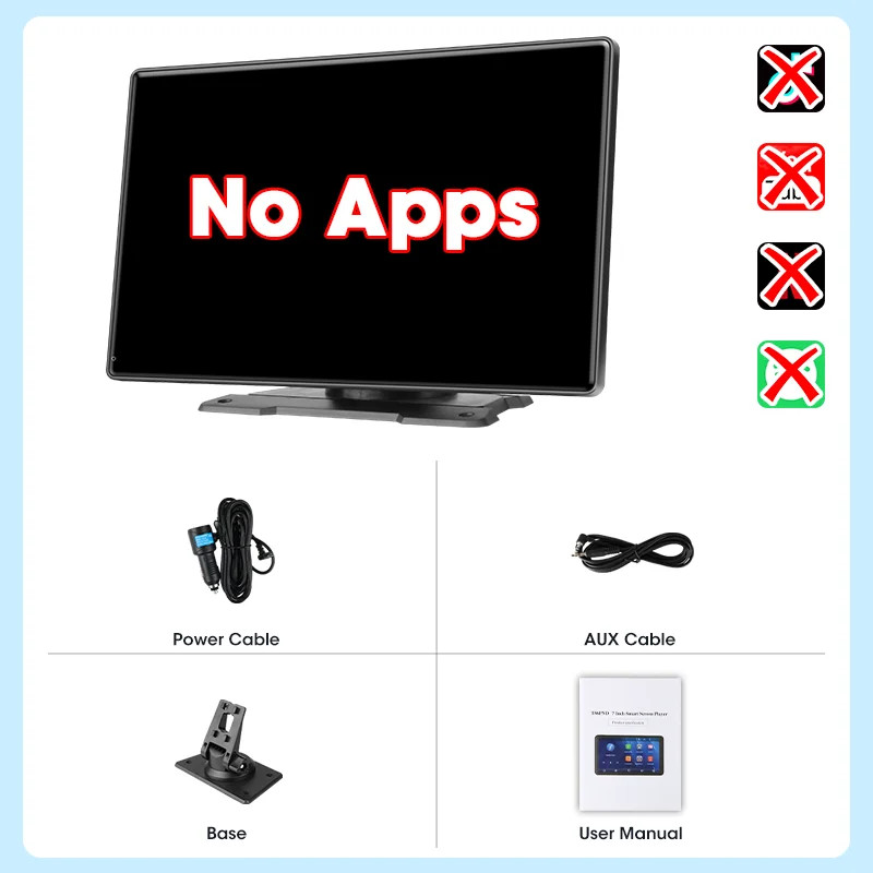 Jansite 9” Wireless CarPlay Android Auto IPS Screen With App Software AUX